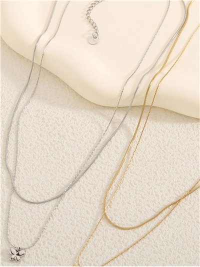 Collar doble colgante mini mariposa - Acero inoxidable 2