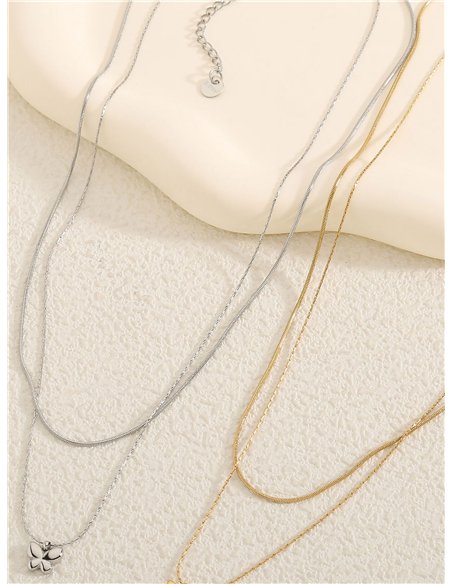 Collar doble colgante mini mariposa - Acero inoxidable