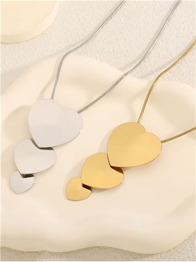 Collar corazones escalonados - Acero inoxidable
