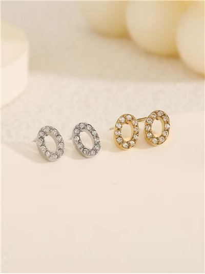 Pendientes ovalado con circonitas - Acero inoxidable