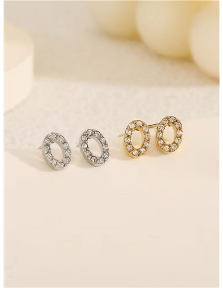 Pendientes ovalado con circonitas - Acero inoxidable