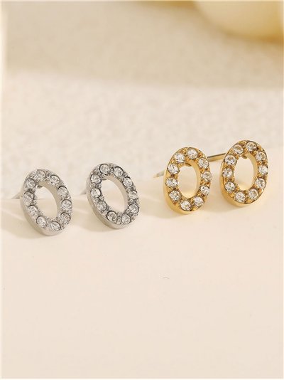 Pendientes ovalado con circonitas - Acero inoxidable 2