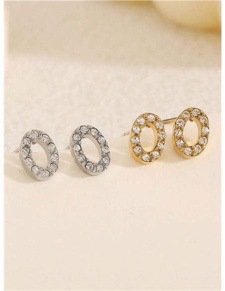 Pendientes ovalado con circonitas - Acero inoxidable