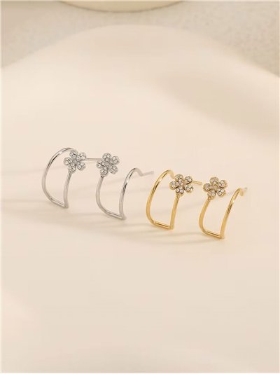 Pendientes aro flor con circonitas - Acero inoxidable