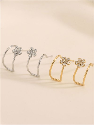 Pendientes aro flor con circonitas - Acero inoxidable 2