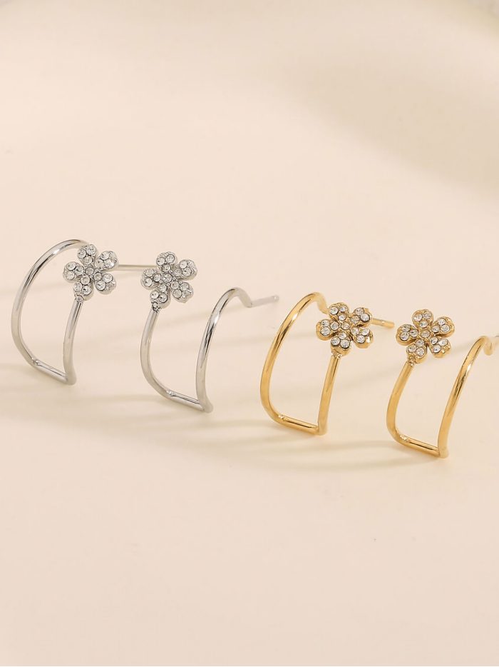 Pendientes aro flor con circonitas - Acero inoxidable