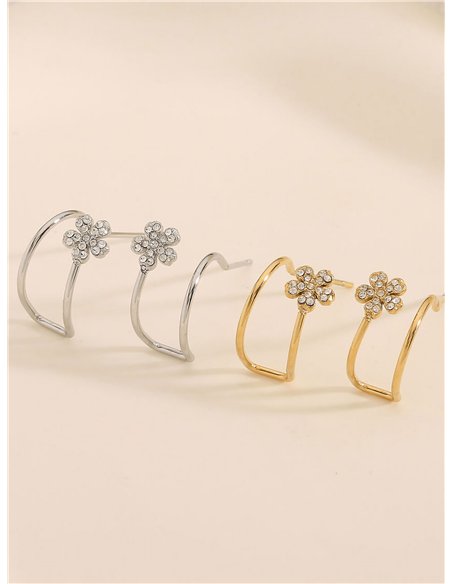 Pendientes aro flor con circonitas - Acero inoxidable