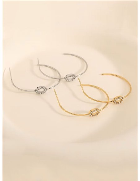 Pendientes aro detalle ovalado con circonitas - Acero inoxidable