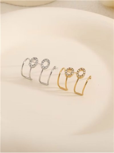 Pendientes aro detalle ovalado con circonitas - Acero inoxidable