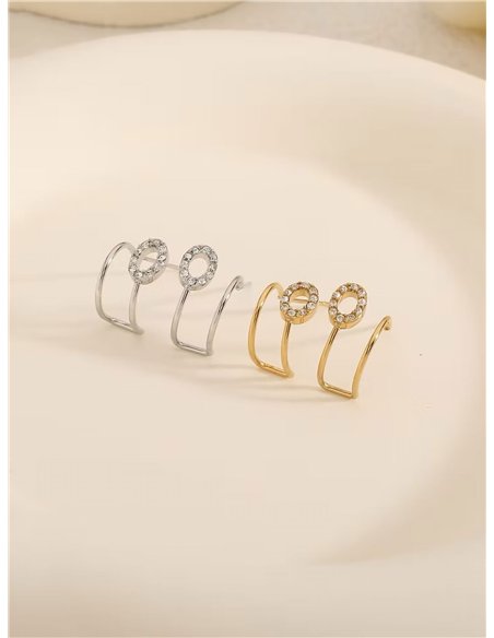 Pendientes aro detalle ovalado con circonitas - Acero inoxidable
