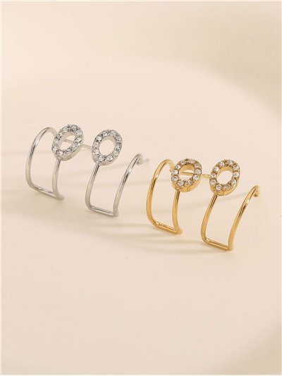 Pendientes aro detalle ovalado con circonitas - Acero inoxidable 2