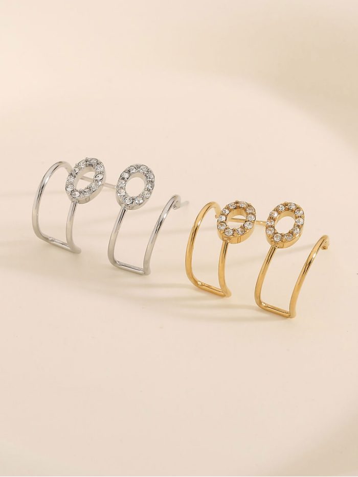 Boucles d'oreilles créoles avec détail ovale en zircon - Acier inoxydable