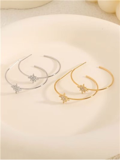 Pendientes aro detalle estrella con circonitas - Acero inoxidable