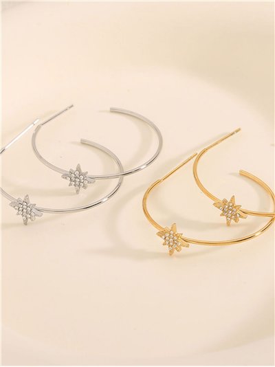 Pendientes aro detalle estrella con circonitas - Acero inoxidable 2