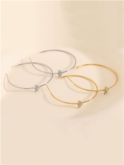 Pendientes aro detalle libélula con circonitas - Acero inoxidable