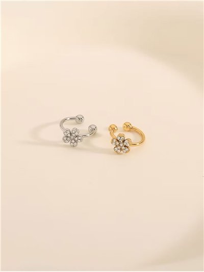 Ear cuff flor con circonitas - Acero inoxidable