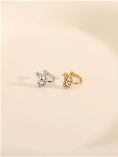 Ear cuff ovalado con circonitas - Acero inoxidable