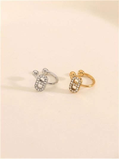 Ear cuff ovalado con circonitas - Acero inoxidable 2
