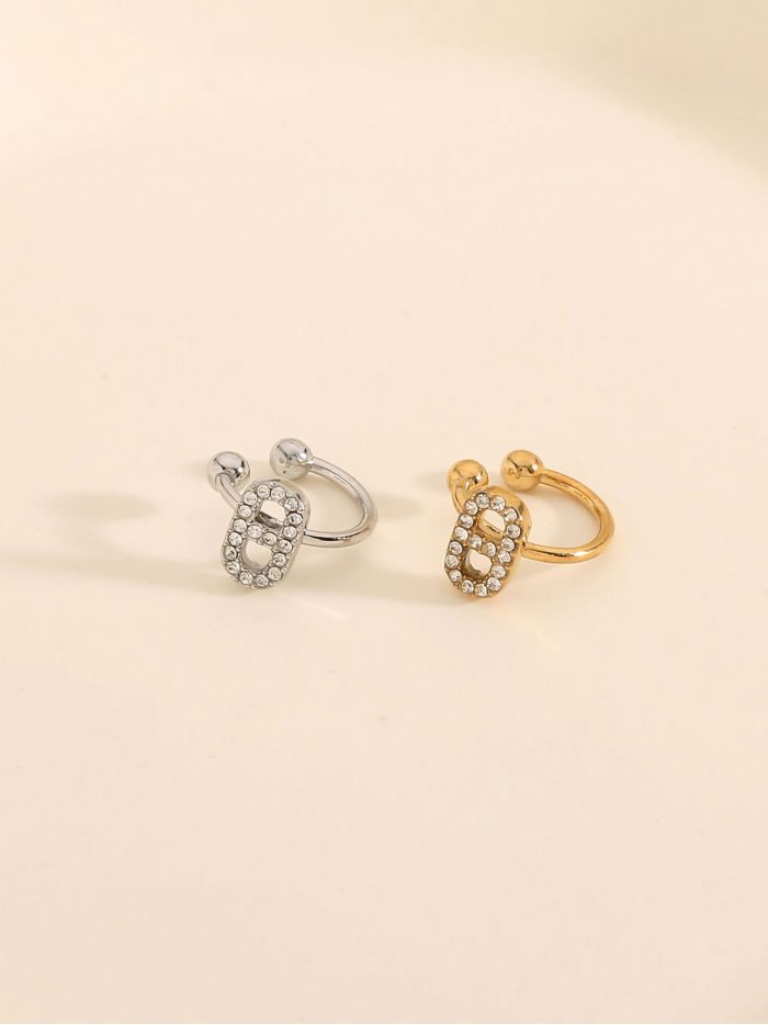 Ear cuff ovalado com zircônias - Aço inoxidável