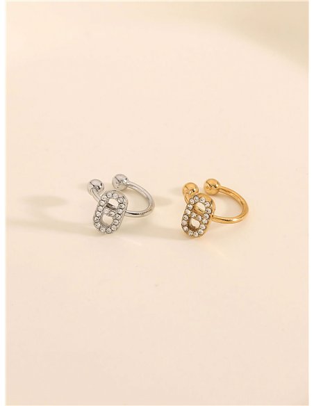 Ear cuff ovalado con circonitas - Acero inoxidable