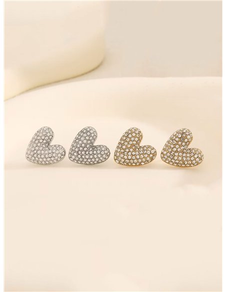 Pendientes corazón con circonitas - Acero inoxidable