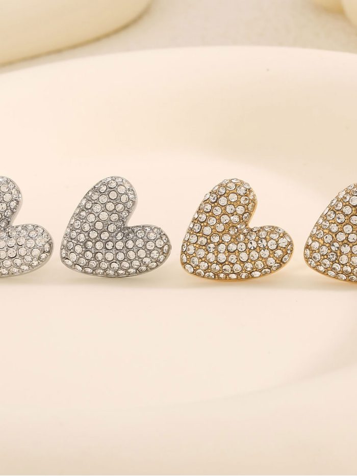 Pendientes corazón con circonitas - Acero inoxidable