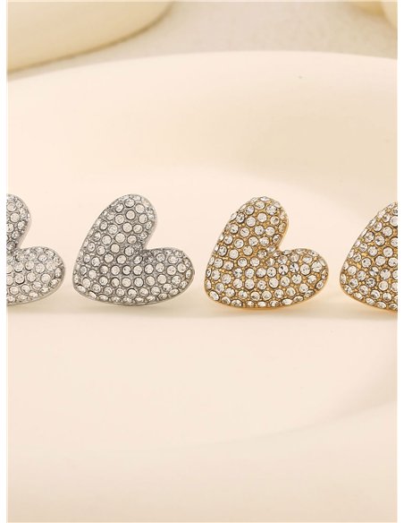 Pendientes corazón con circonitas - Acero inoxidable