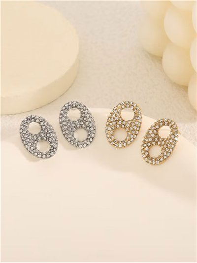 Pendientes ovalado con circonitas - Acero inoxidable