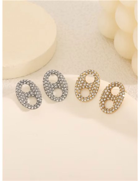 Pendientes ovalado con circonitas - Acero inoxidable