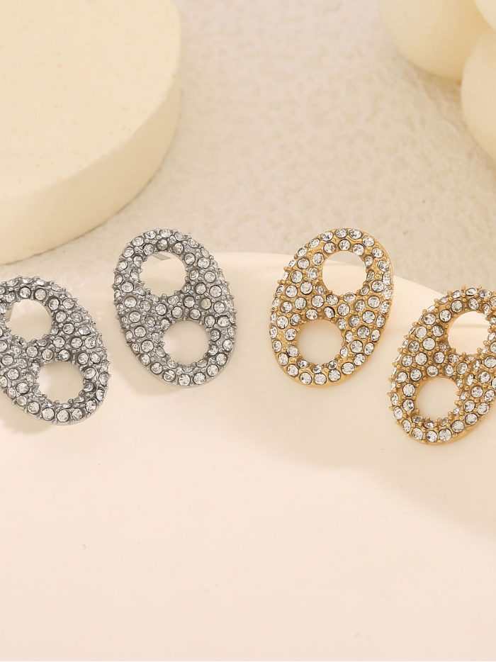 Pendientes ovalado con circonitas - Acero inoxidable