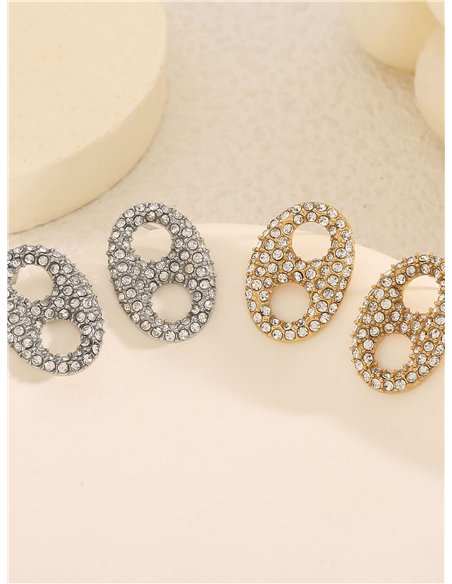 Pendientes ovalado con circonitas - Acero inoxidable