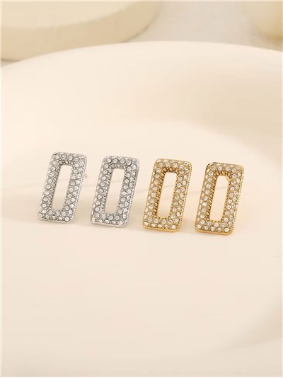 Pendientes rectangular con circonitas - Acero inoxidable