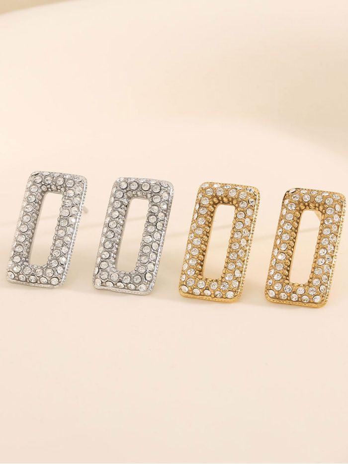 Pendientes rectangular con circonitas - Acero inoxidable
