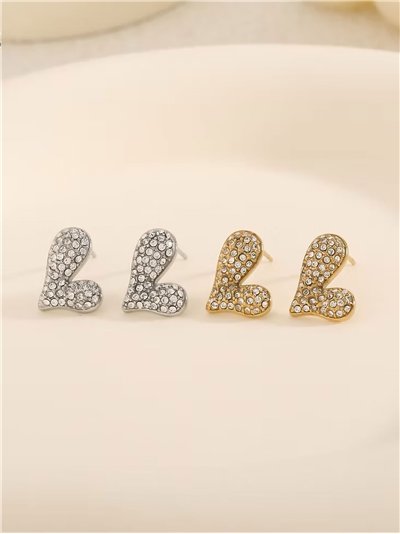 Pendientes corazón con circonitas - Acero inoxidable