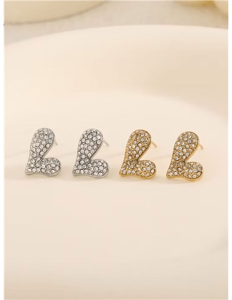 Pendientes corazón con circonitas - Acero inoxidable