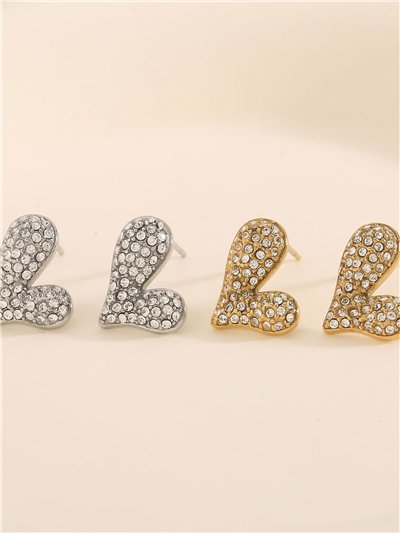 Pendientes corazón con circonitas - Acero inoxidable 2