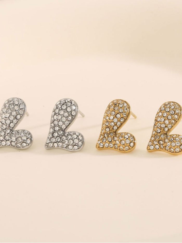 Orecchini a cuore con zirconi - Acciaio inossidabile