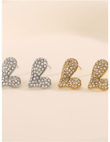 Pendientes corazón con circonitas - Acero inoxidable