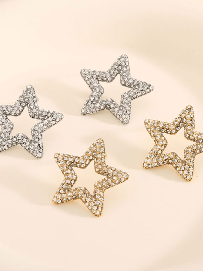 Orecchini a forma di stella con zirconi - Acciaio inossidabile