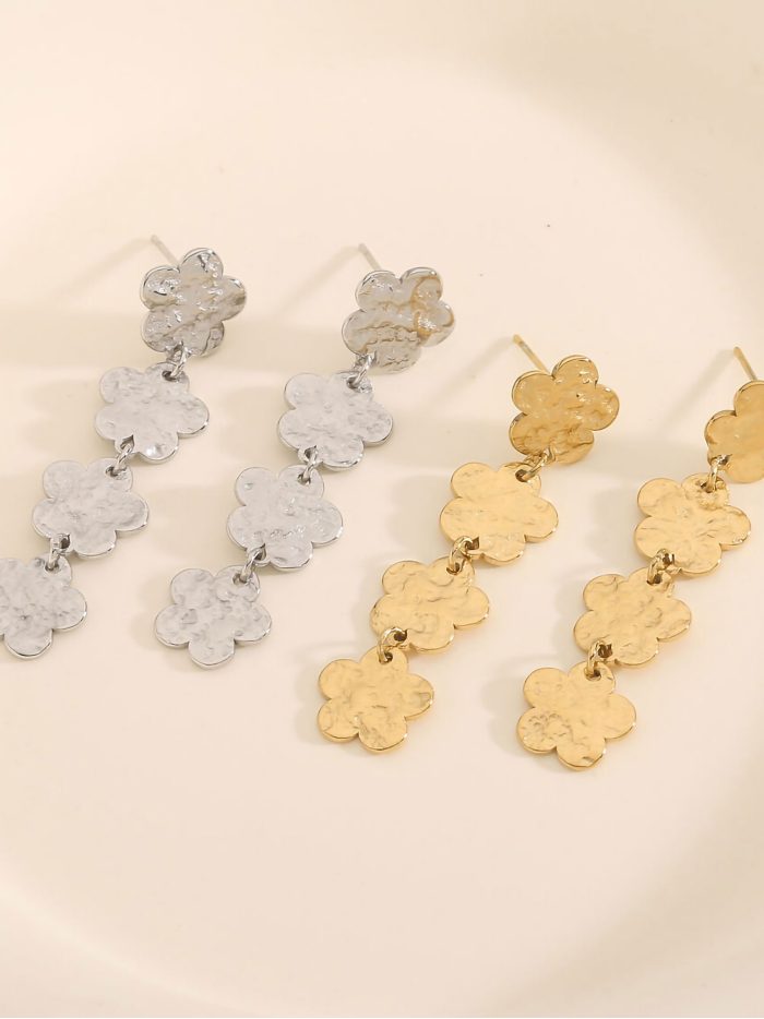 Pendientes largos flores - Acero inoxidable