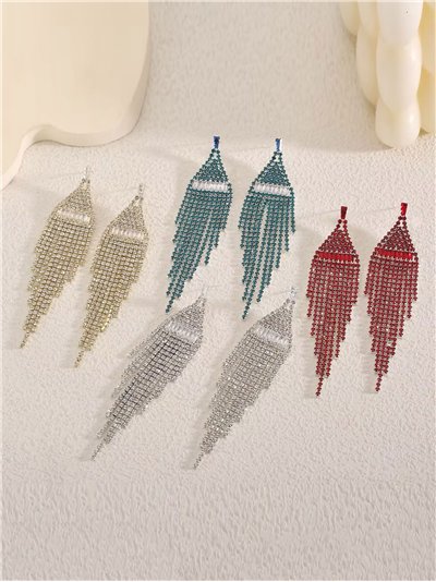 Pendientes flecos strass triangulares - Acero inoxidable