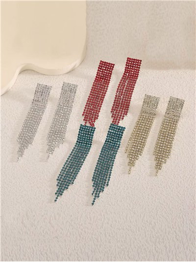 Pendientes flecos strass multihileras - Acero inoxidable