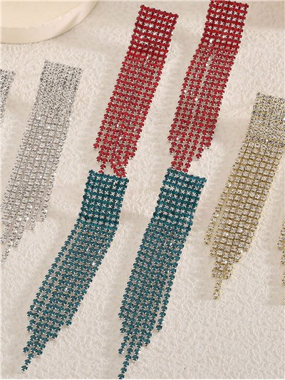 Pendientes flecos strass multihileras - Acero inoxidable 2