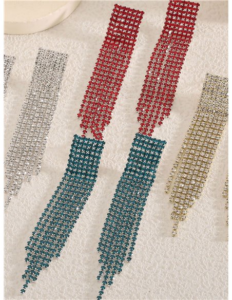 Pendientes flecos strass multihileras - Acero inoxidable