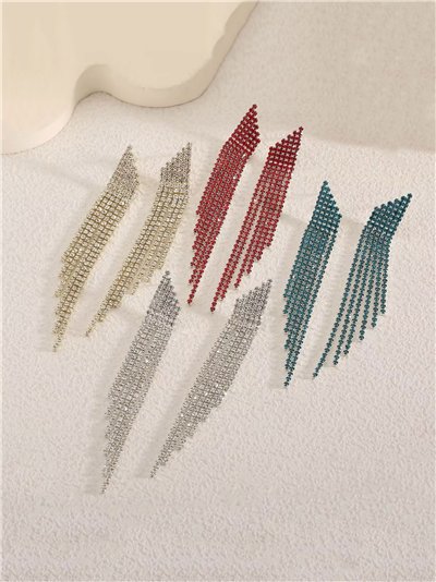 Pendientes flecos strass multihileras - Acero inoxidable