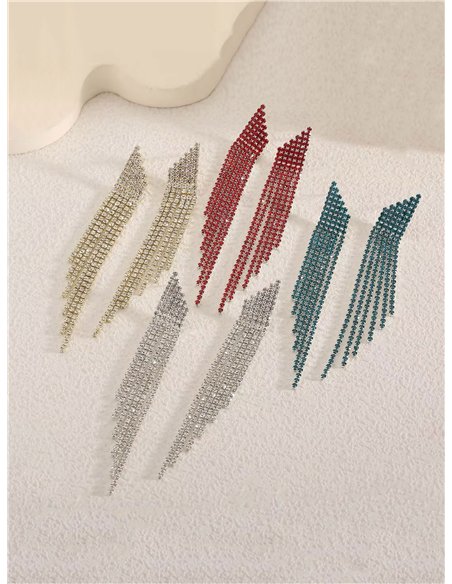Pendientes flecos strass multihileras - Acero inoxidable