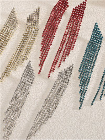 Pendientes flecos strass multihileras - Acero inoxidable 2