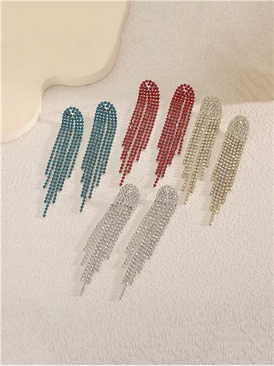 Pendientes flecos strass escalonados - Acero inoxidable