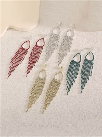 Pendientes flecos strass con aro - Acero inoxidable
