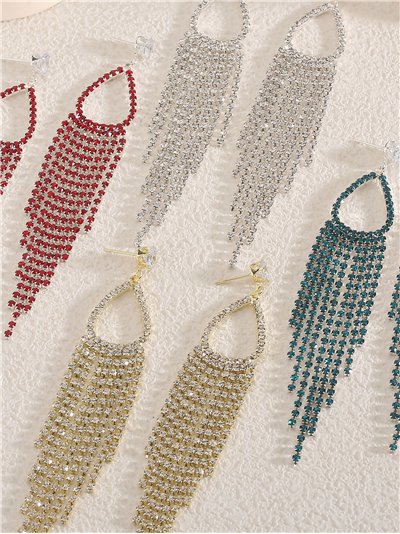 Pendientes flecos strass con aro - Acero inoxidable 2
